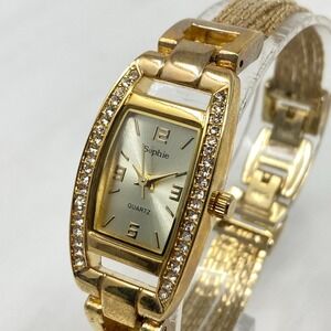 Sophie Watch Women 20mm Gold Tone Multi Chain Crystals Bling New Battery 7"